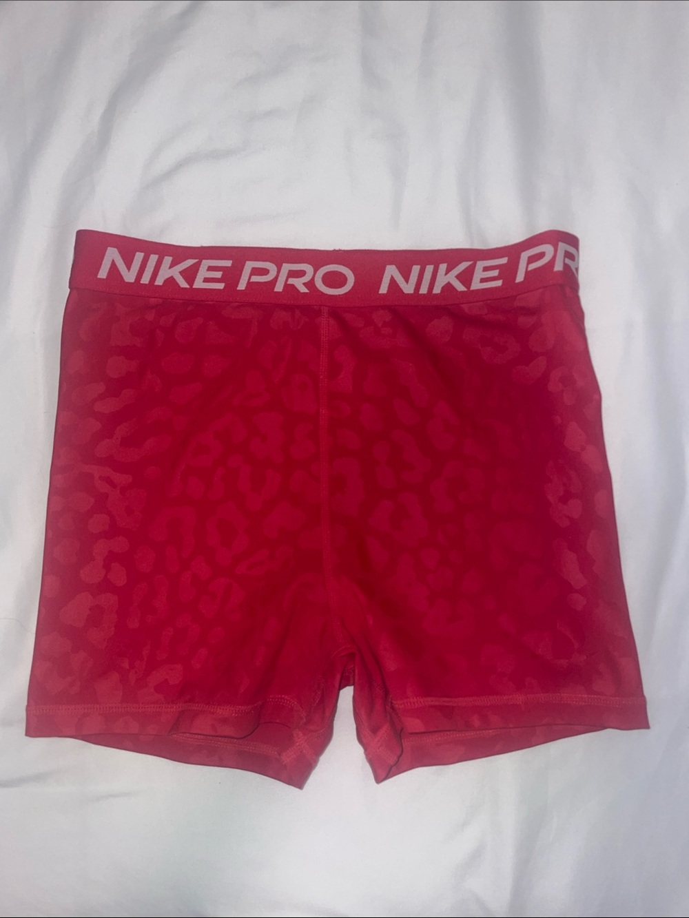 Nike Pro Red Leopard-Print Athletic Shorts